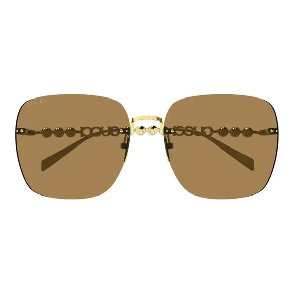 NEW GUCCI SUNGLASSES GOLD BROWN WOMEN SQUARE EYEWEAR